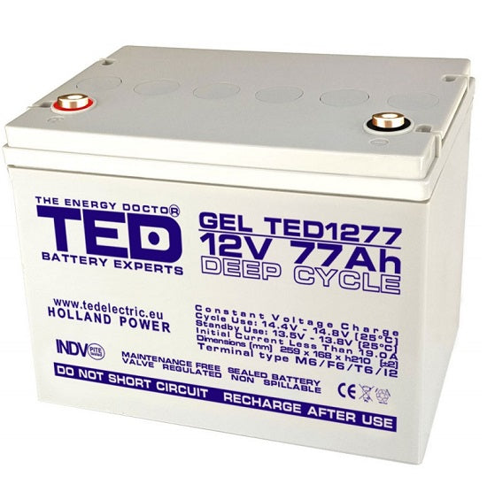 Acumulator Agm Vrla 12V 77A Gel Deep Cycle 260mm x 167mm x 210mm