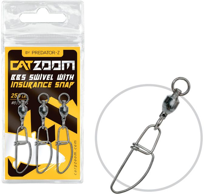 Agrafa Cu Vartej Predator-Z BBS Swivel Insurance Snap,  250lbs,Nr.4, 3Buc/plic