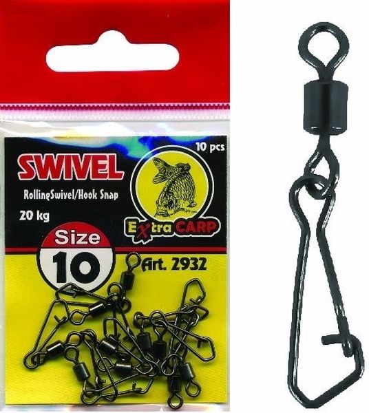 Agrafa Extra Carp Cu Vartej Rolling Swivel With Snap, 26kg, Nr.6, 10buc/pac