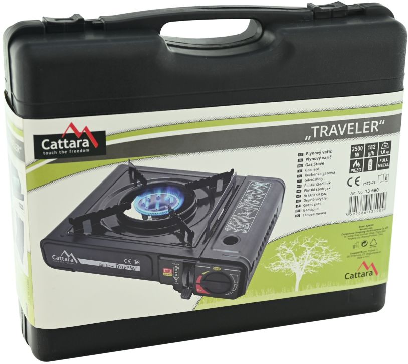 Aragaz CATTARA Traveler, 2200W, Piezzo, 1.8kg, 150g/h - TT13590, 34x11x28cm