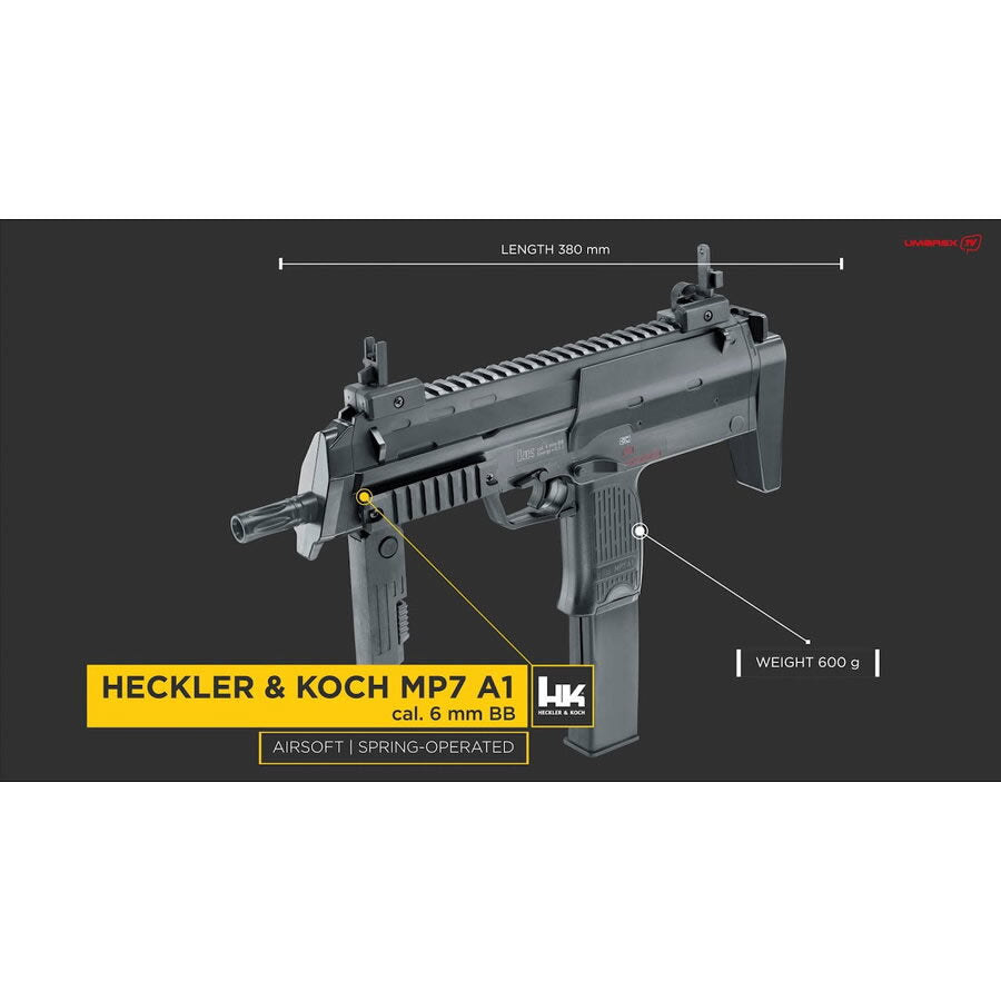 Arma Semiautomata Arc Airsoft Wadie Munition Hekler &amp; Koch MP7 A1 6mm, 350bb, 0.5j