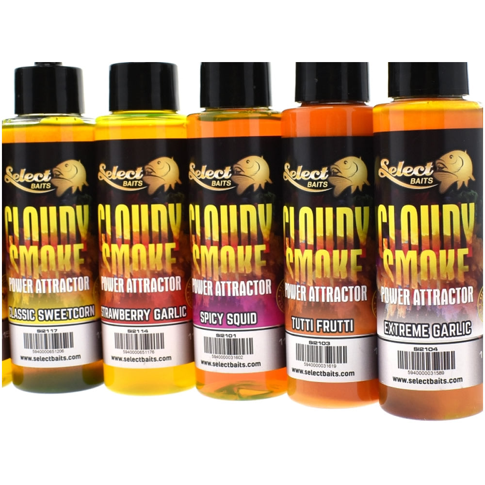 Atractant SELECT BAITS Cloudy Smoke, Spicy Squid, Fluorescent Green, 115ml