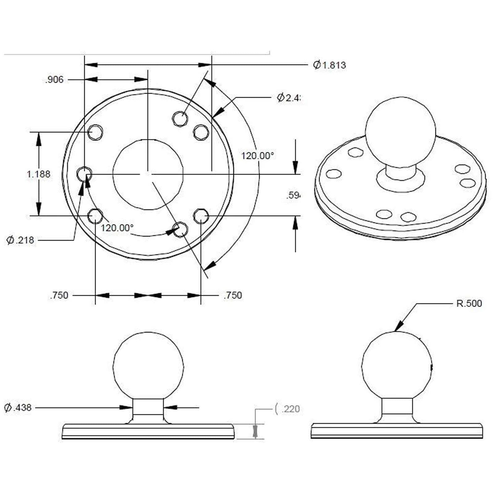 Baza cu Soclu Rotund si Bila RAM Mounts Round Plate with Ball - B Size  