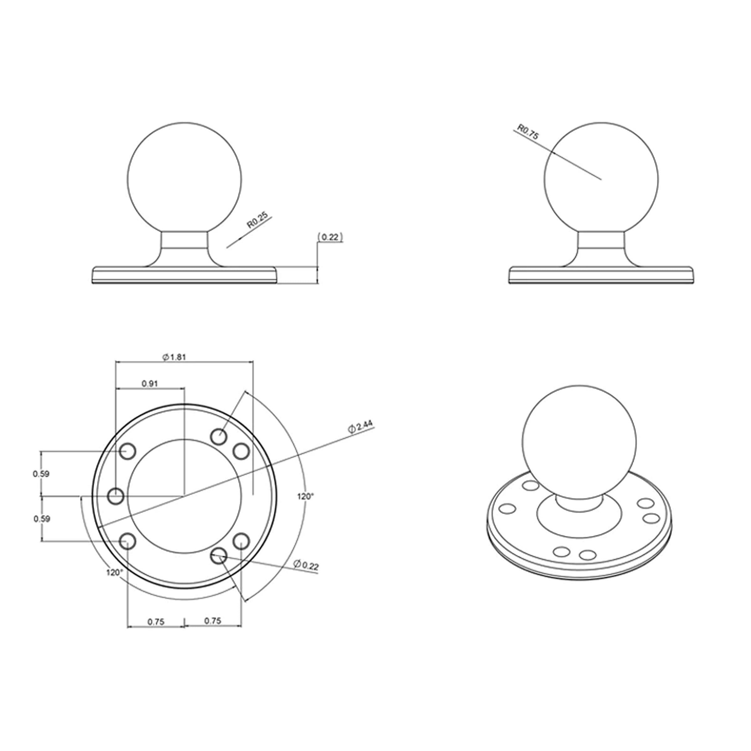 Baza cu Soclu Rotund si Bila RAM Mounts Round Plate with Ball - C Size  