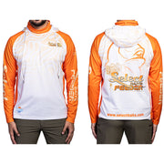 Bluza UV SELECT BAITS Feeder Long Sleeve Hoodie UPF 50+, White and Orange