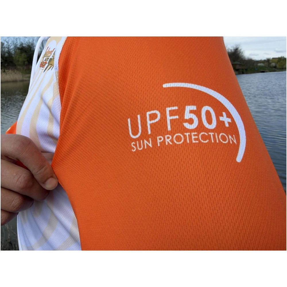 Bluza UV SELECT BAITS Feeder Long Sleeve Hoodie UPF 50+, White and Orange