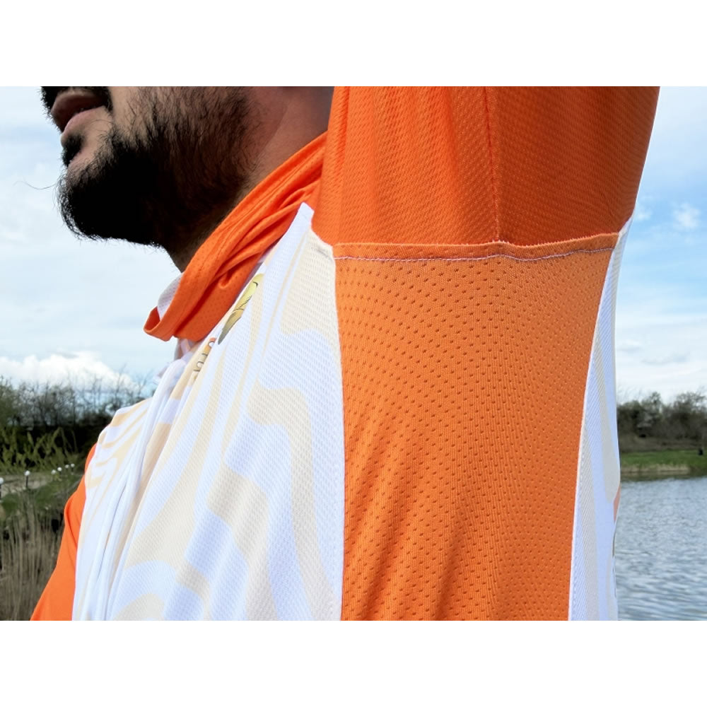 Bluza UV SELECT BAITS Feeder Long Sleeve Hoodie UPF 50+, White and Orange