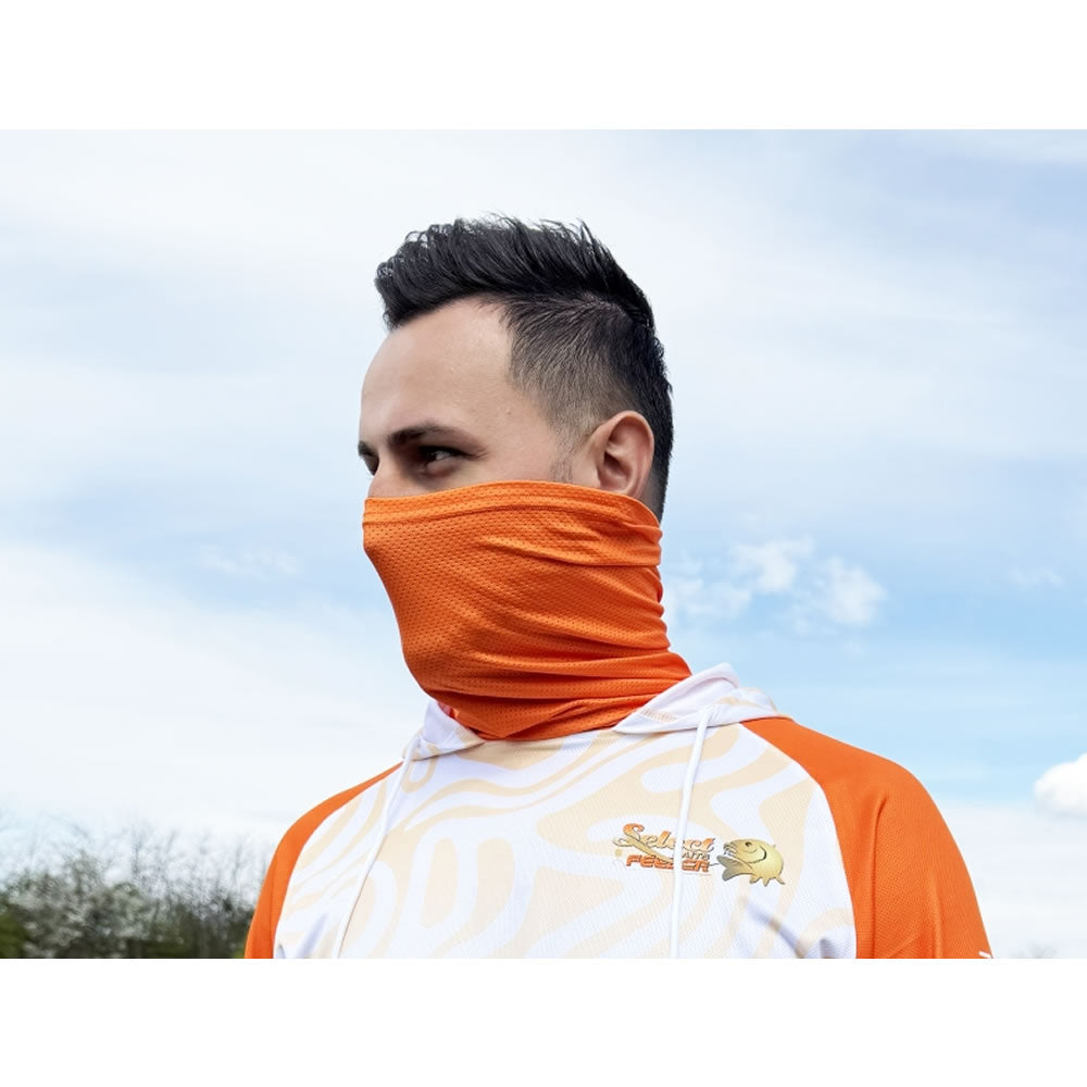 Bluza UV SELECT BAITS Feeder Long Sleeve Hoodie UPF 50+, White and Orange