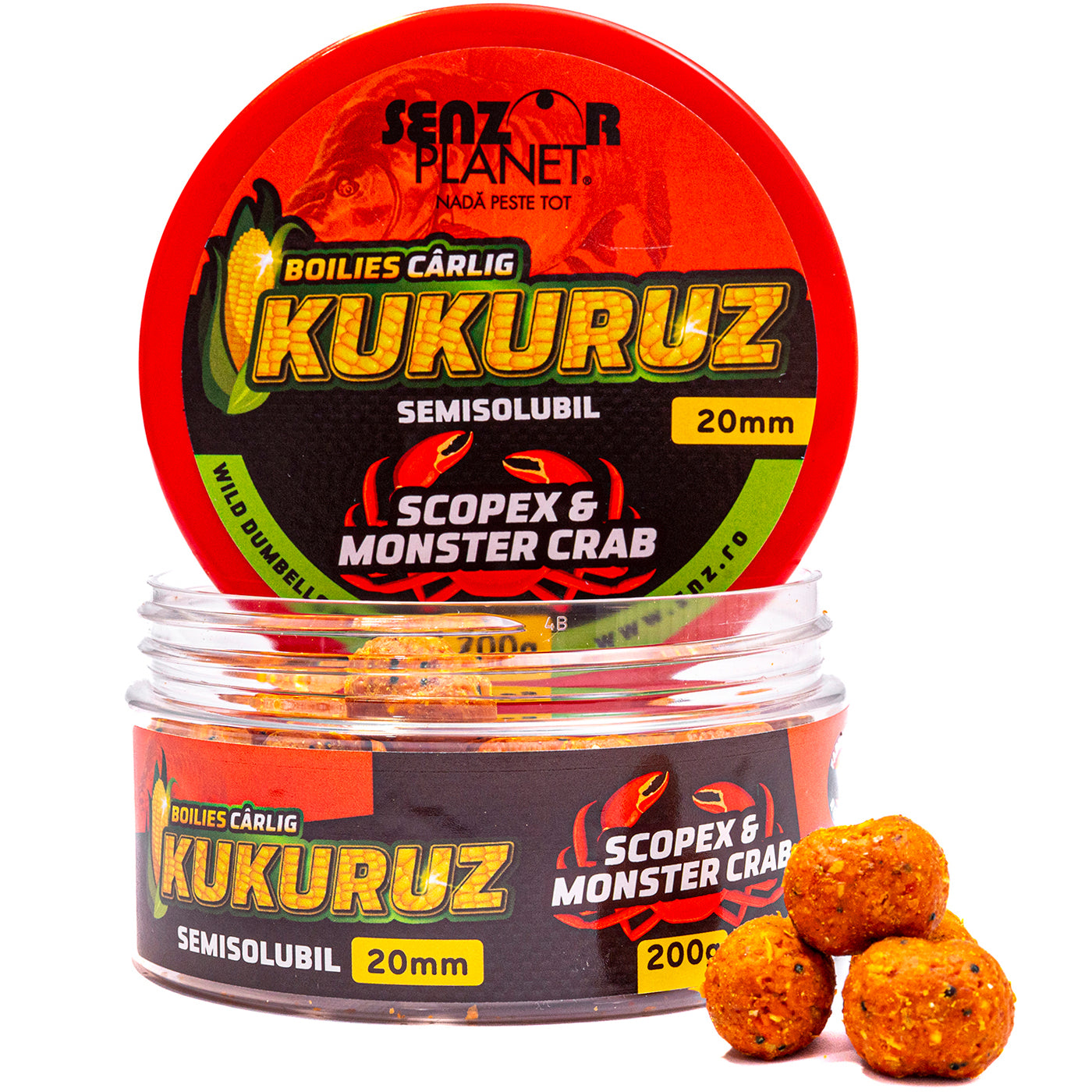 Boilies Carlig SENZOR Kukuruz Scopex si Monster Crab 200g
