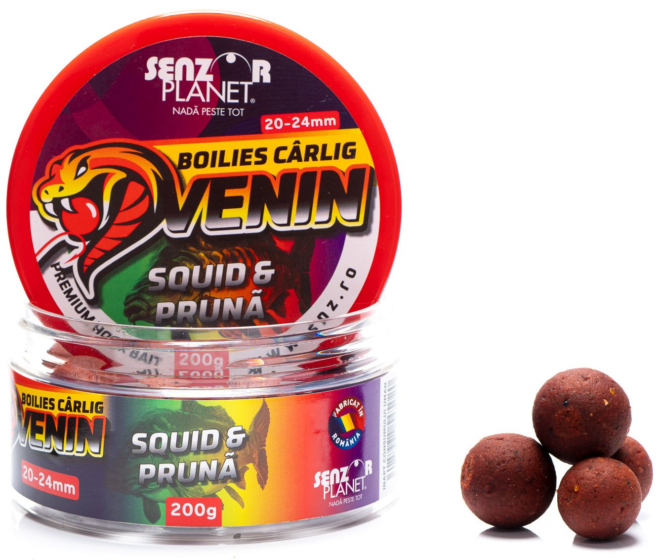 Boilies Carlig SENZOR Venin, Squid Pruna, 20-24mm, 200g
