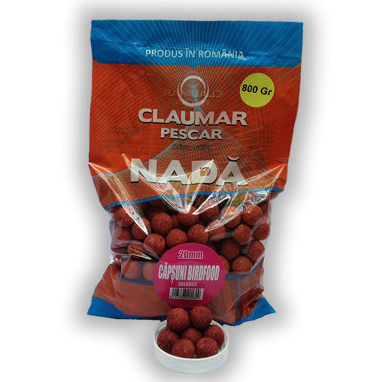 Boilies Claumar Birdfood Solubile Capsuni 20mm 800Gr