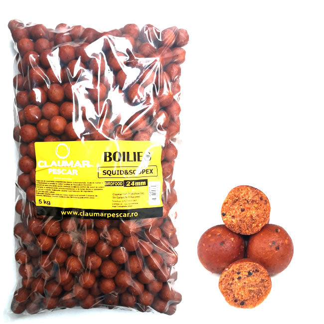 Boilies Claumar Birdfood Solubile Squid And Scopex 24mm 5kg PUNGA