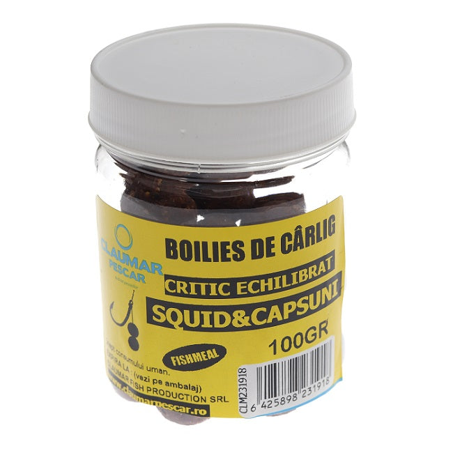 Boilies Claumar Fishmeal De Carlig Critic Echilibrat Squid&amp;Capsuni 100gr