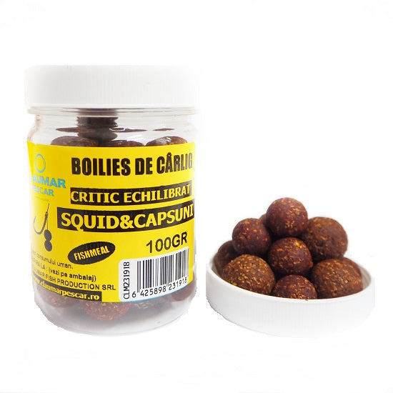 Boilies Claumar Fishmeal De Carlig Critic Echilibrat Squid&amp;Capsuni 100gr