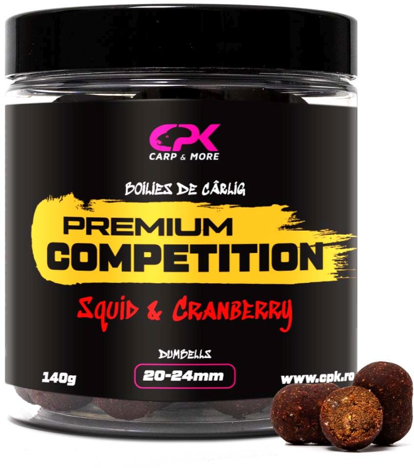 Boilies De Carlig CPK Premium Competition Dumbells, Squid-Cranberry, 20-24mm, 140g