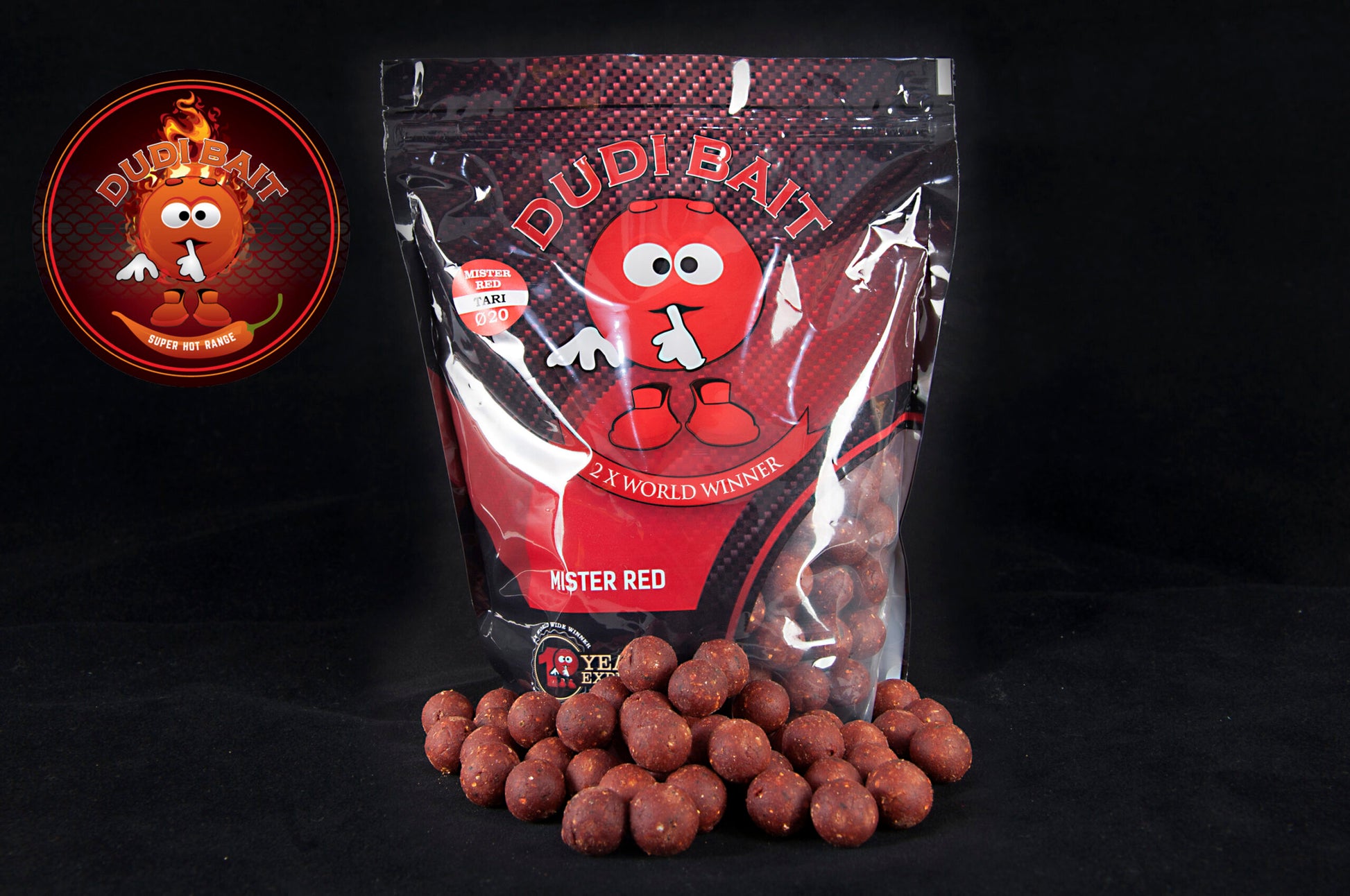 Boilies Dudi  Mister Red Super Hot Solubile 20MM  1kg