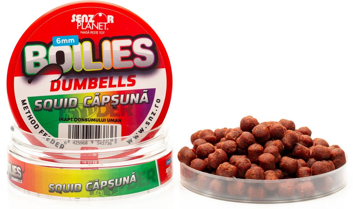 Boilies Dumbells Senzor Method Feeder Pentru Carlig Tare, Squid Capsuna, 6mm, 40kg