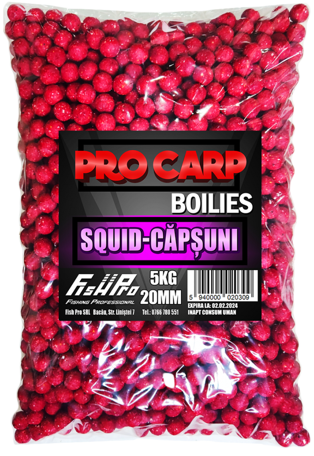 Boilies Fish Pro Carp, Squid-Capsuni, 20mm, 5Kg