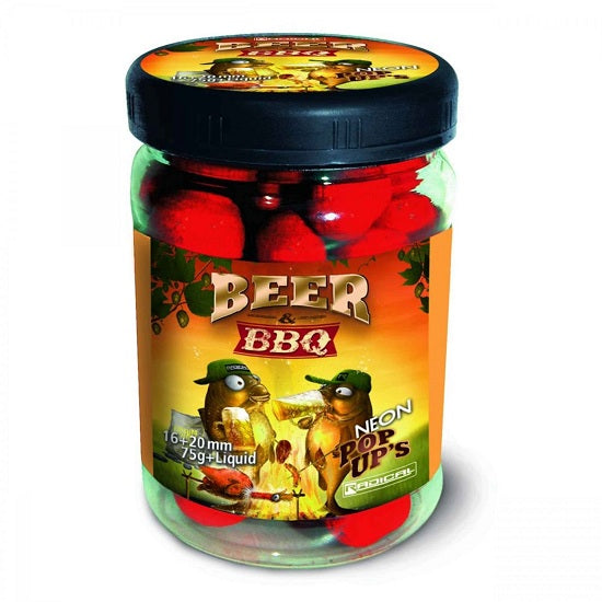 Boilies Radical Beer BBQ Neon Pop Ups 16mm/20mm 75g Lichid