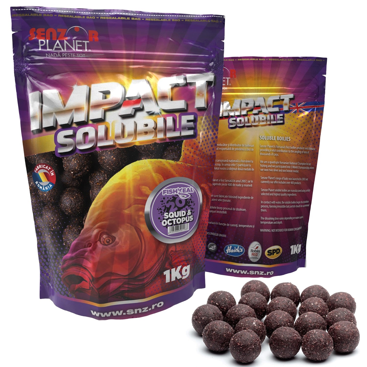Boilies Solubil SENZOR, Squid &amp; Octopus, 20mm, 1kg