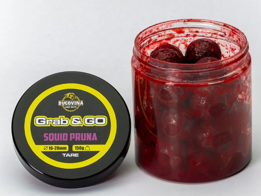 Boilies Tare De Carlig Bucovina Baits Grab &amp; Go Dipuit, Squid Pruna, 16-20mm, 150g