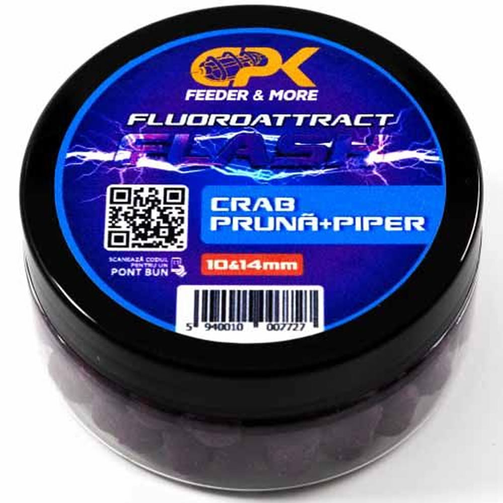  Boilies Tare de Carlig CPK Fluoroattract + Feeder, Crab &amp; Pruna, Marime S, 10/14mm