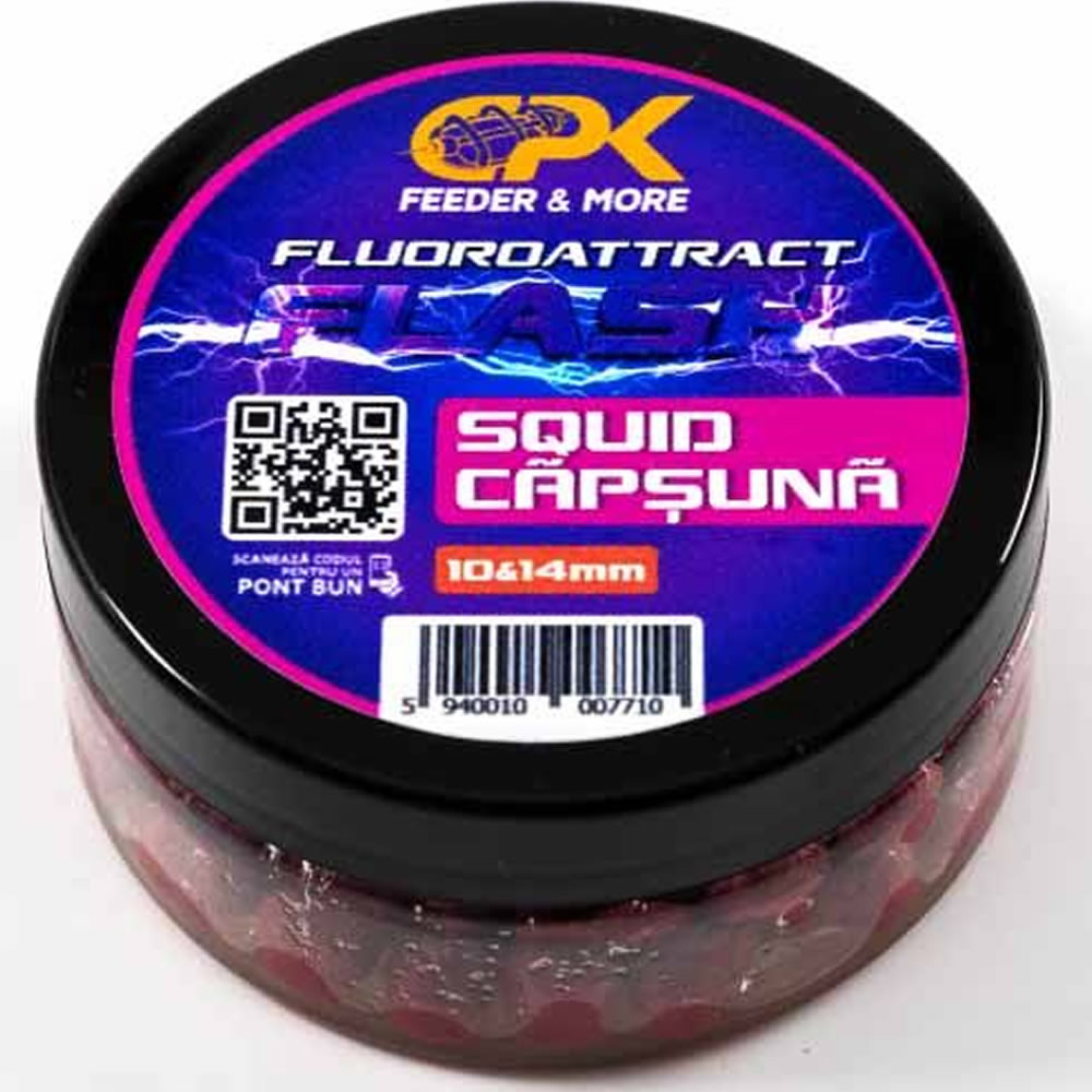  Boilies Tare de Carlig CPK Fluoroattract + Feeder Squid &amp; Capsuna, Marime S, 10/14mm