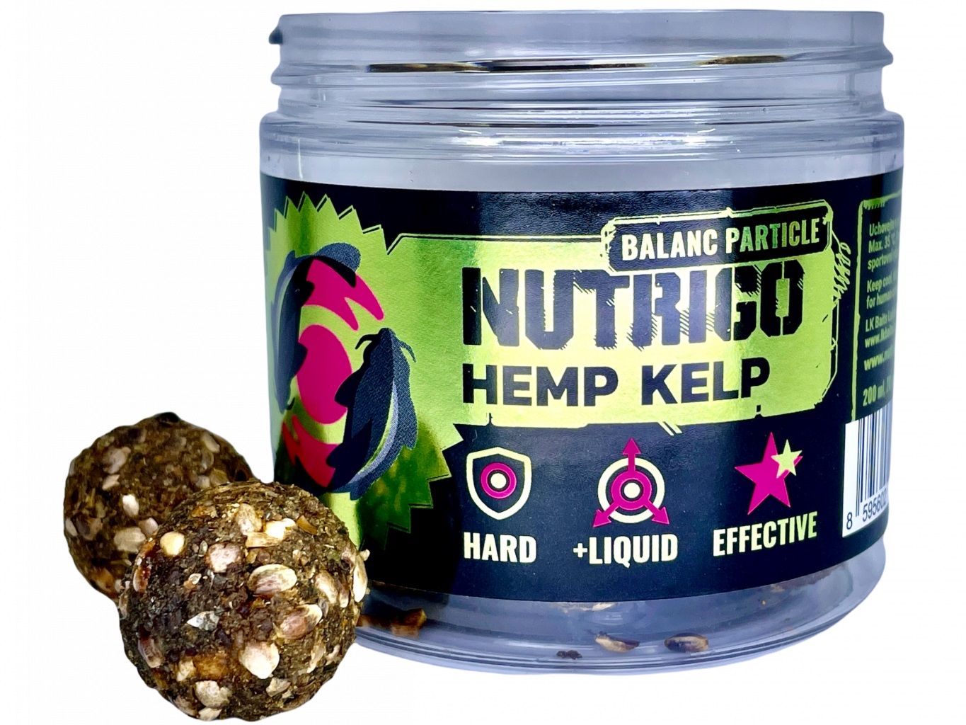 Boilies cu Miez Lichid LK BAITS Nutrigo, Canepa &amp; Alge, 20mm, 200ml