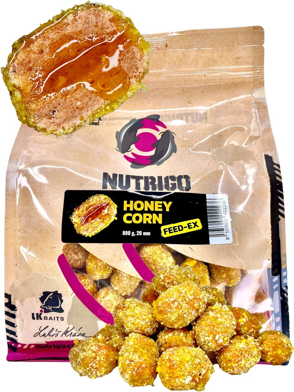 Boilies cu Miez Lichid LK BAITS Nutrigo Feed-Ex, Porumb Dulce, 20mm, 800g