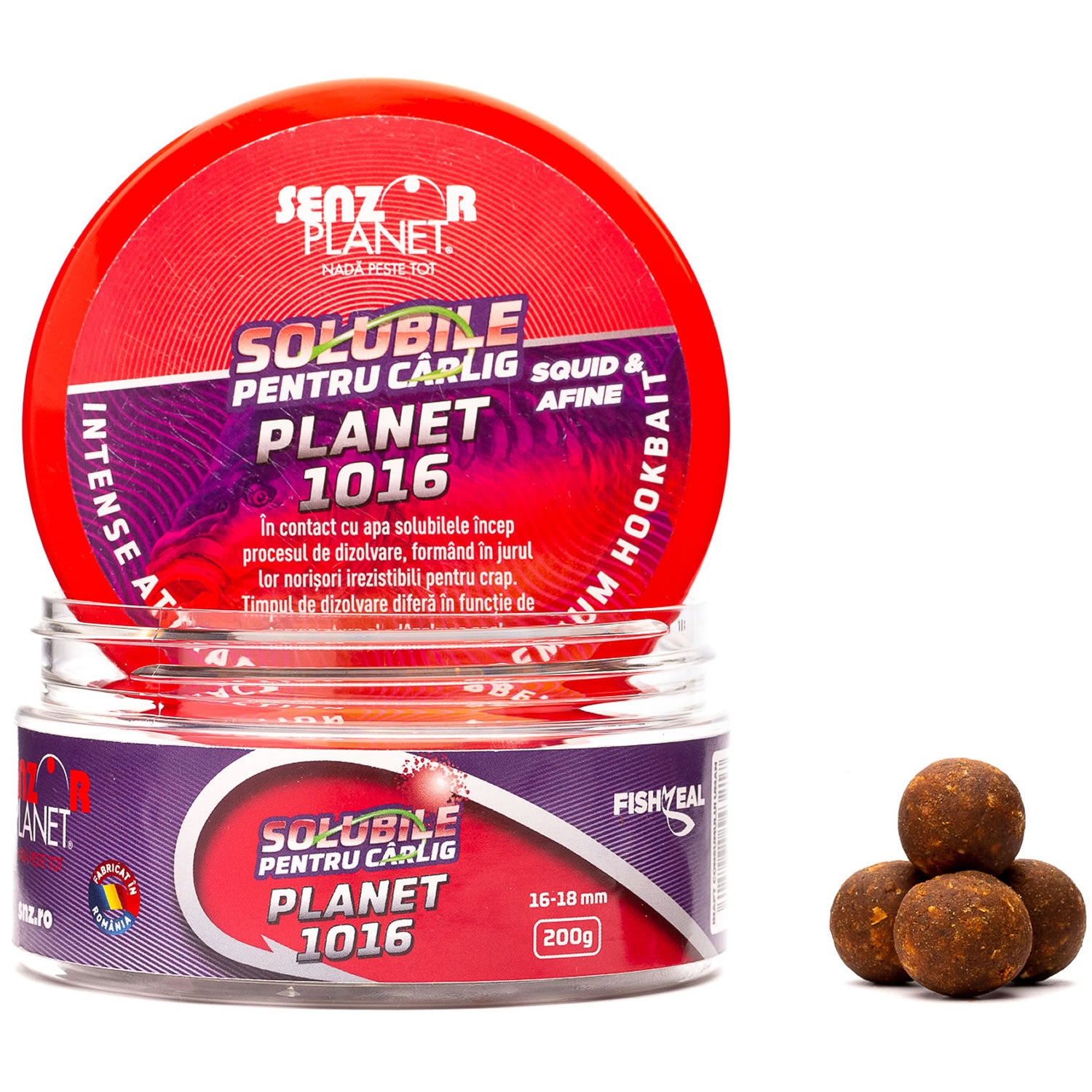 Boilies pentru Carlig Senzor Planet, Solubile, Planet1016 - 	Squid &amp; Afine, 16-18mm, 200g