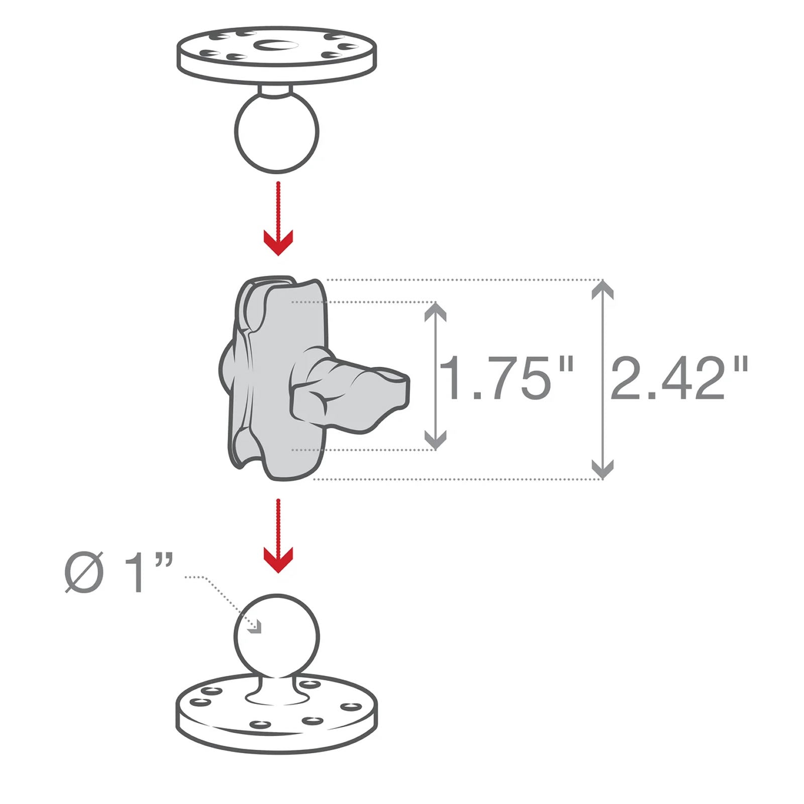 Brat RAM Mounts Double Socket Arm - B Size Short