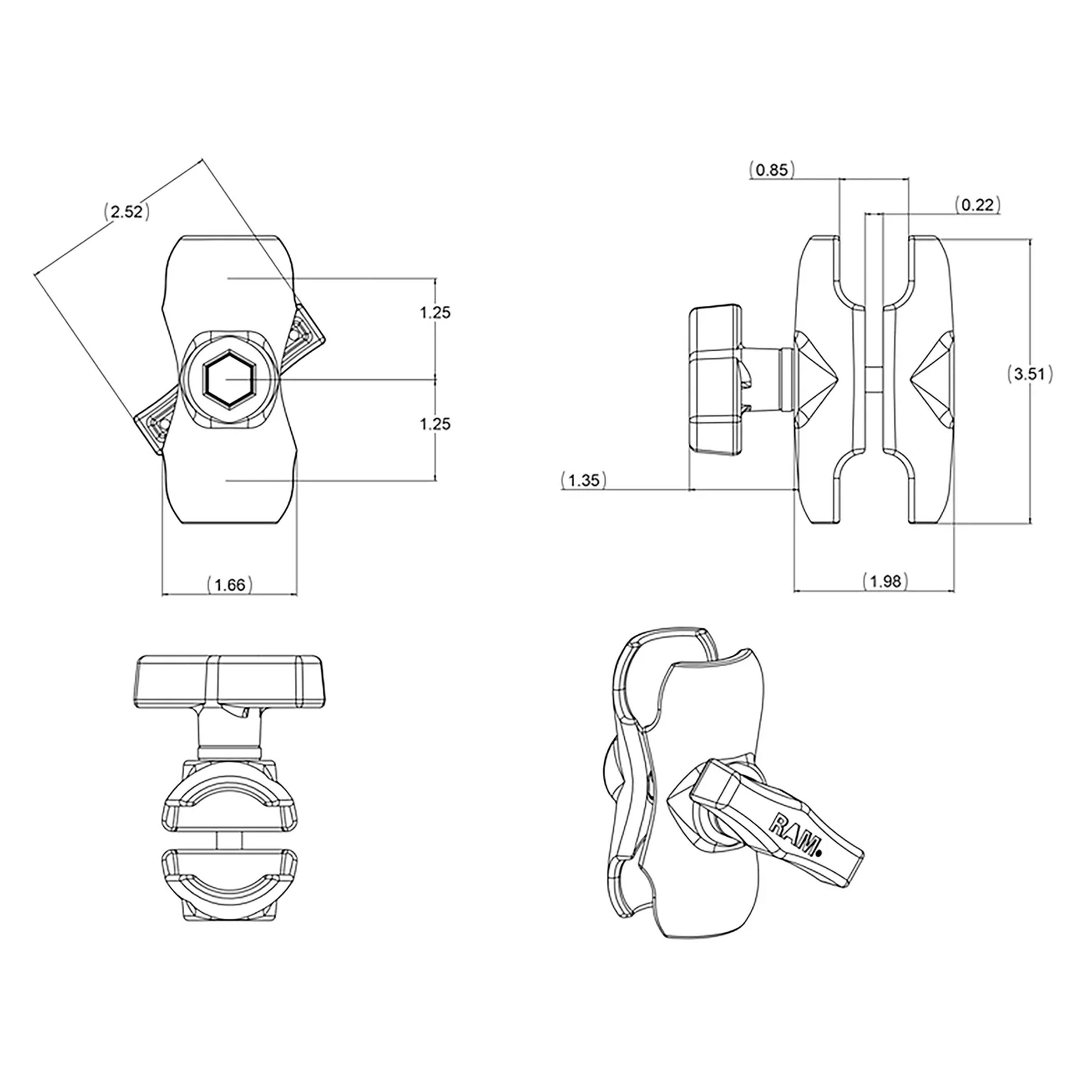 Brat RAM Mounts Double Socket Arm - C Size Short