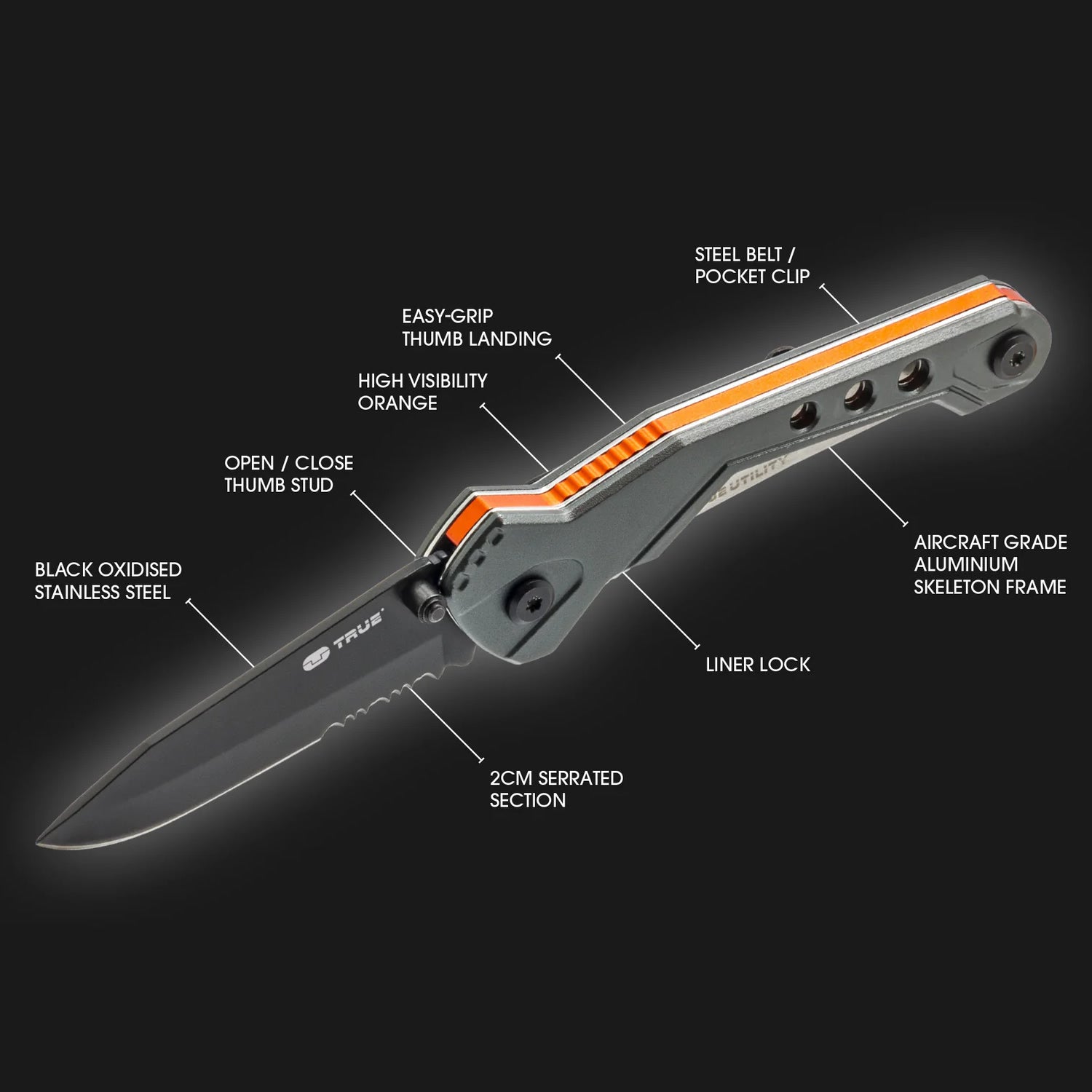 Briceag TRUE UTILITY Trueblade, Lama 6.00cm, Black Oxide 420 Grade Steel
