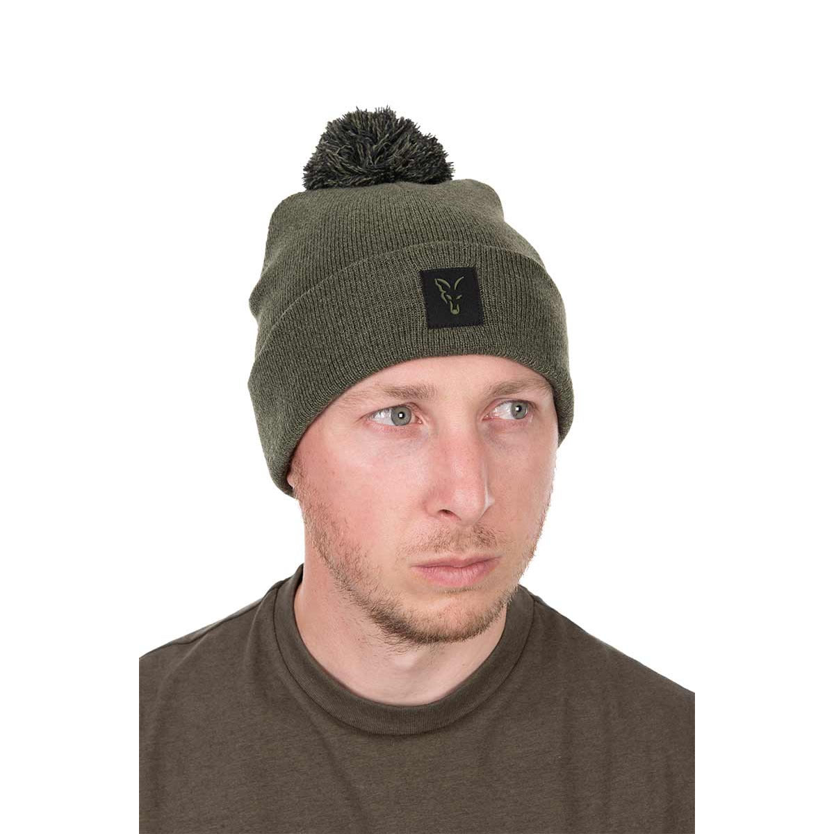 Caciula FOX Collection Bobble - Green &amp; Black, Marime Universala