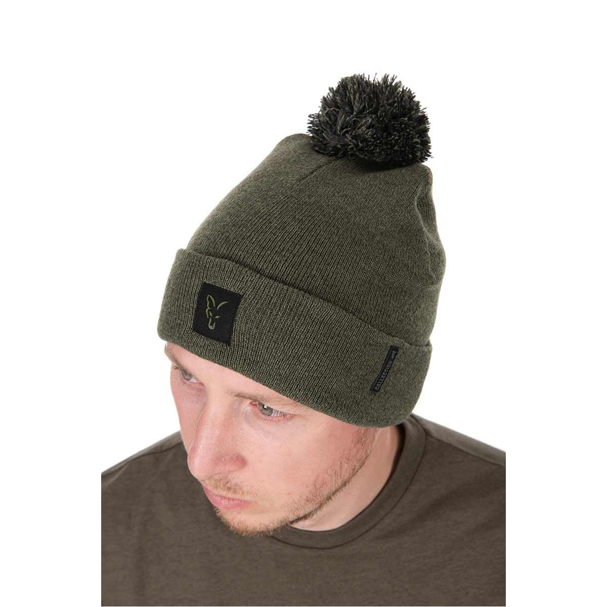 Caciula FOX Collection Bobble - Green &amp; Black, Marime Universala