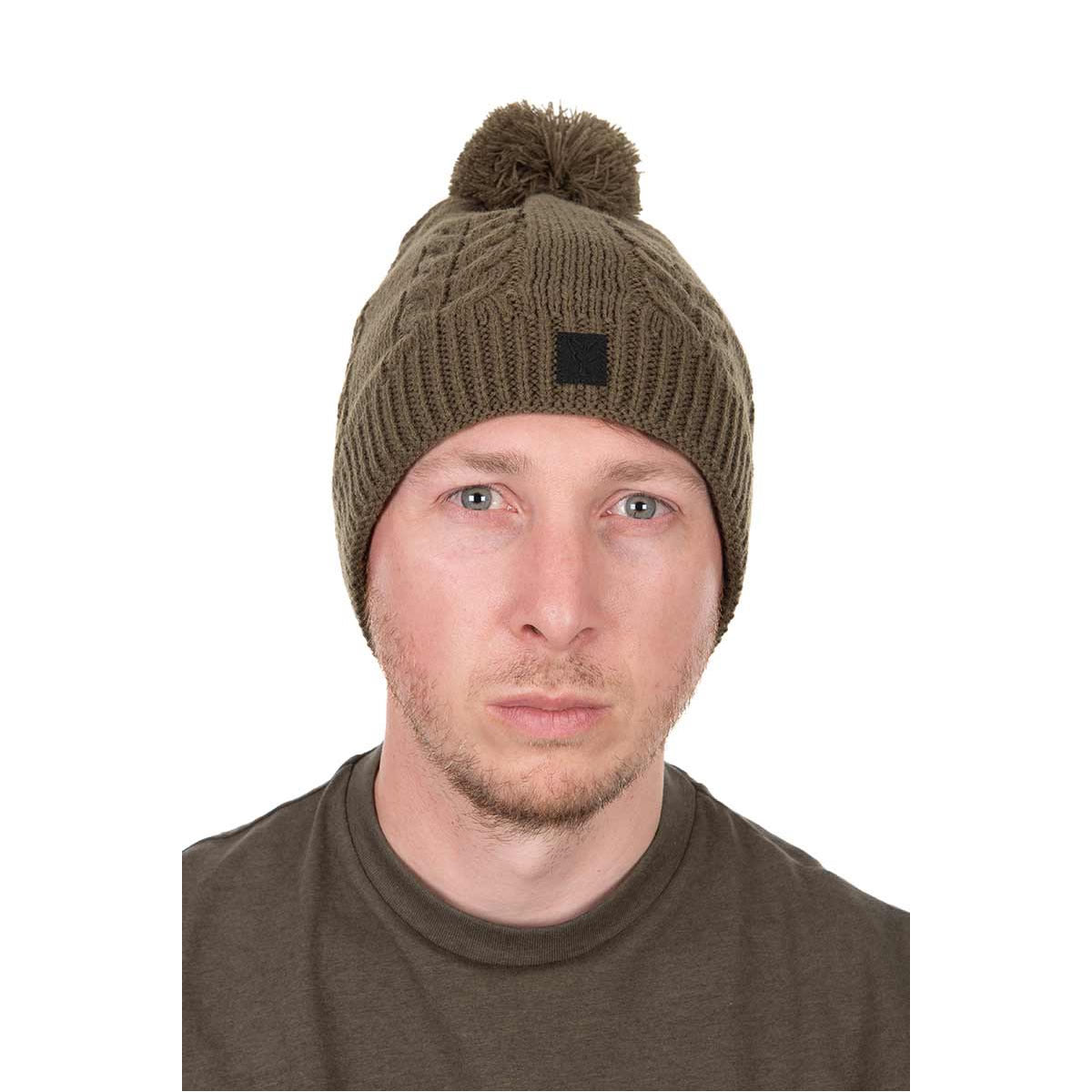 Caciula FOX Khaki Knitted Bobble Hat, Marime Universala