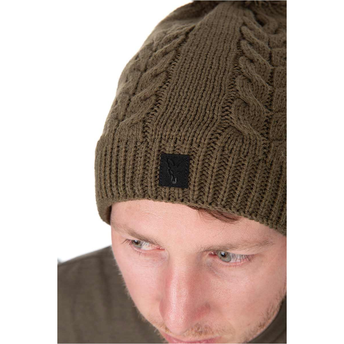 Caciula FOX Khaki Knitted Bobble Hat, Marime Universala