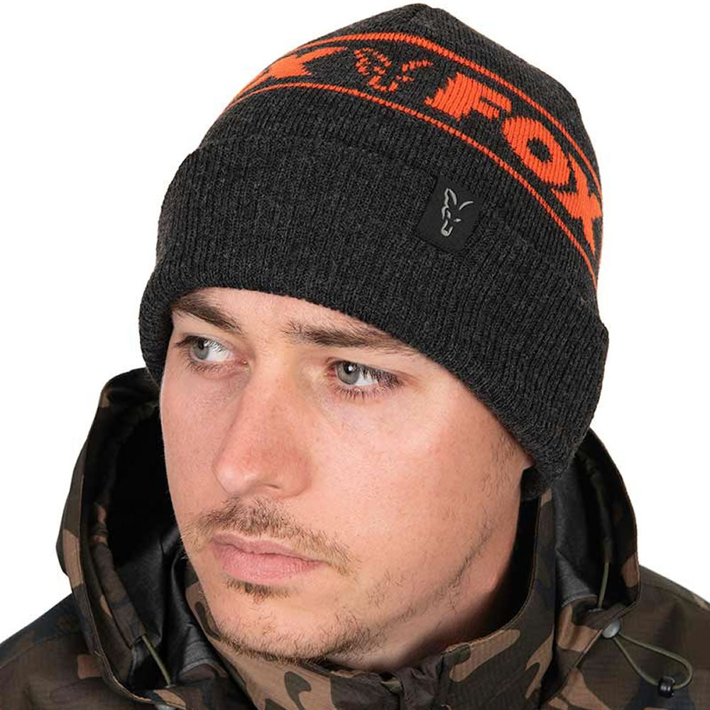 Caciula Fox Collection Beanie Hat Black &amp; Orange 