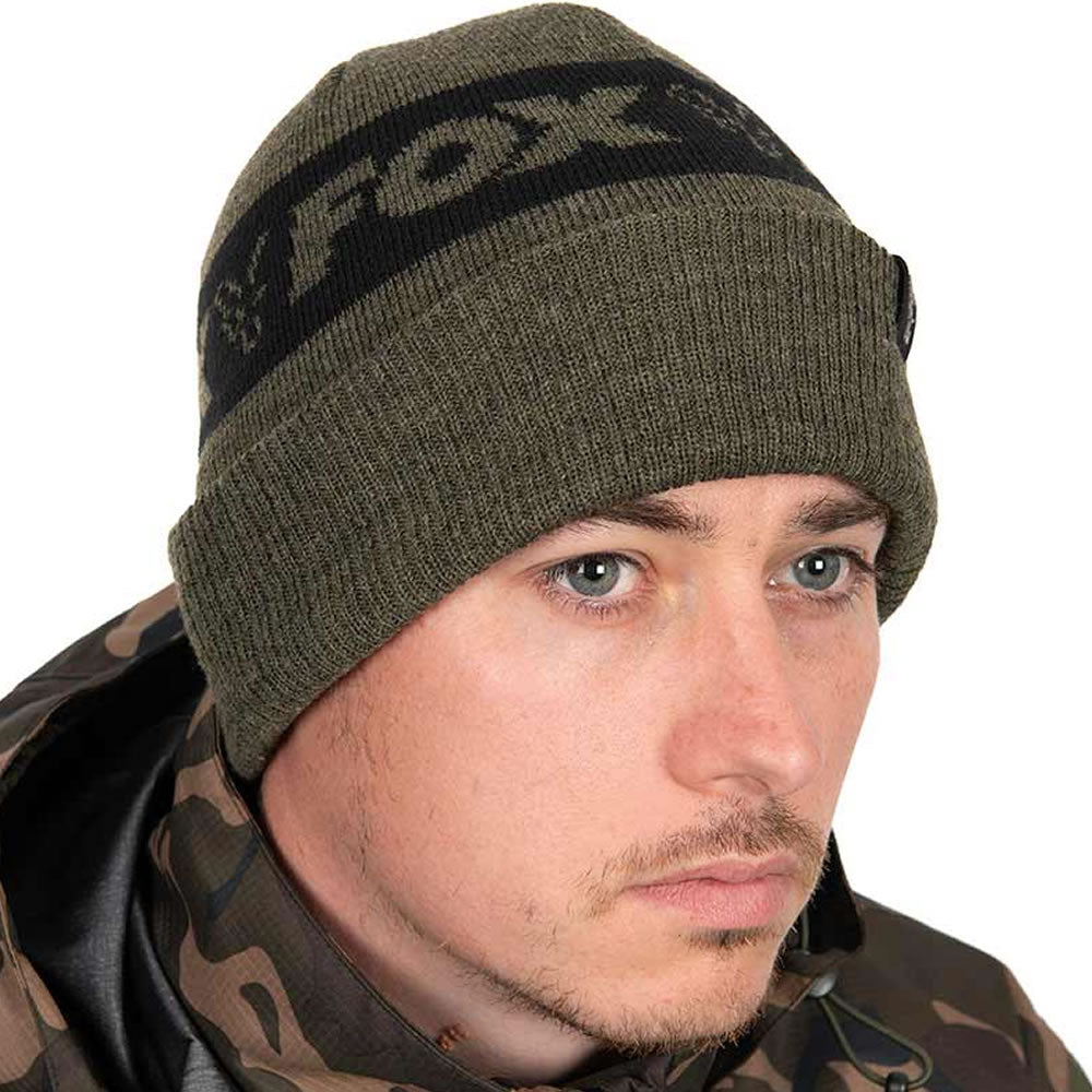 Caciula Fox Collection Beanie Hat Green &amp; Black