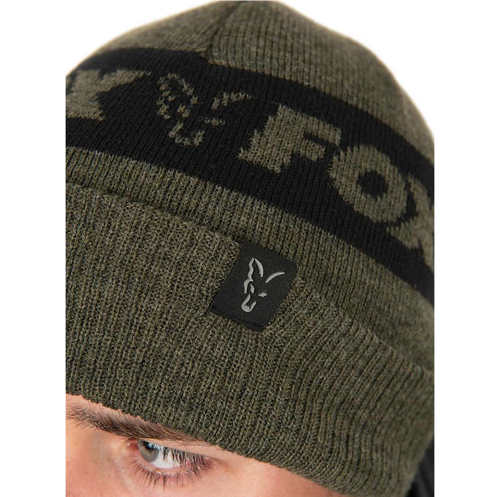 Caciula Fox Collection Beanie Hat Green &amp; Black