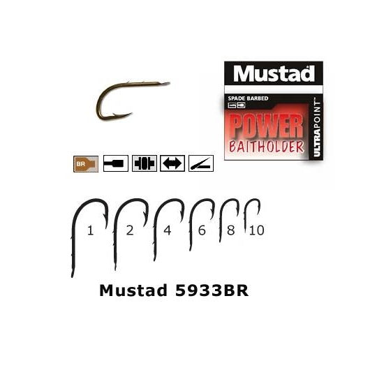 Carlig Mustad Power Baitholder Forjat, 2 Spini, Bronz, 10buc/plic