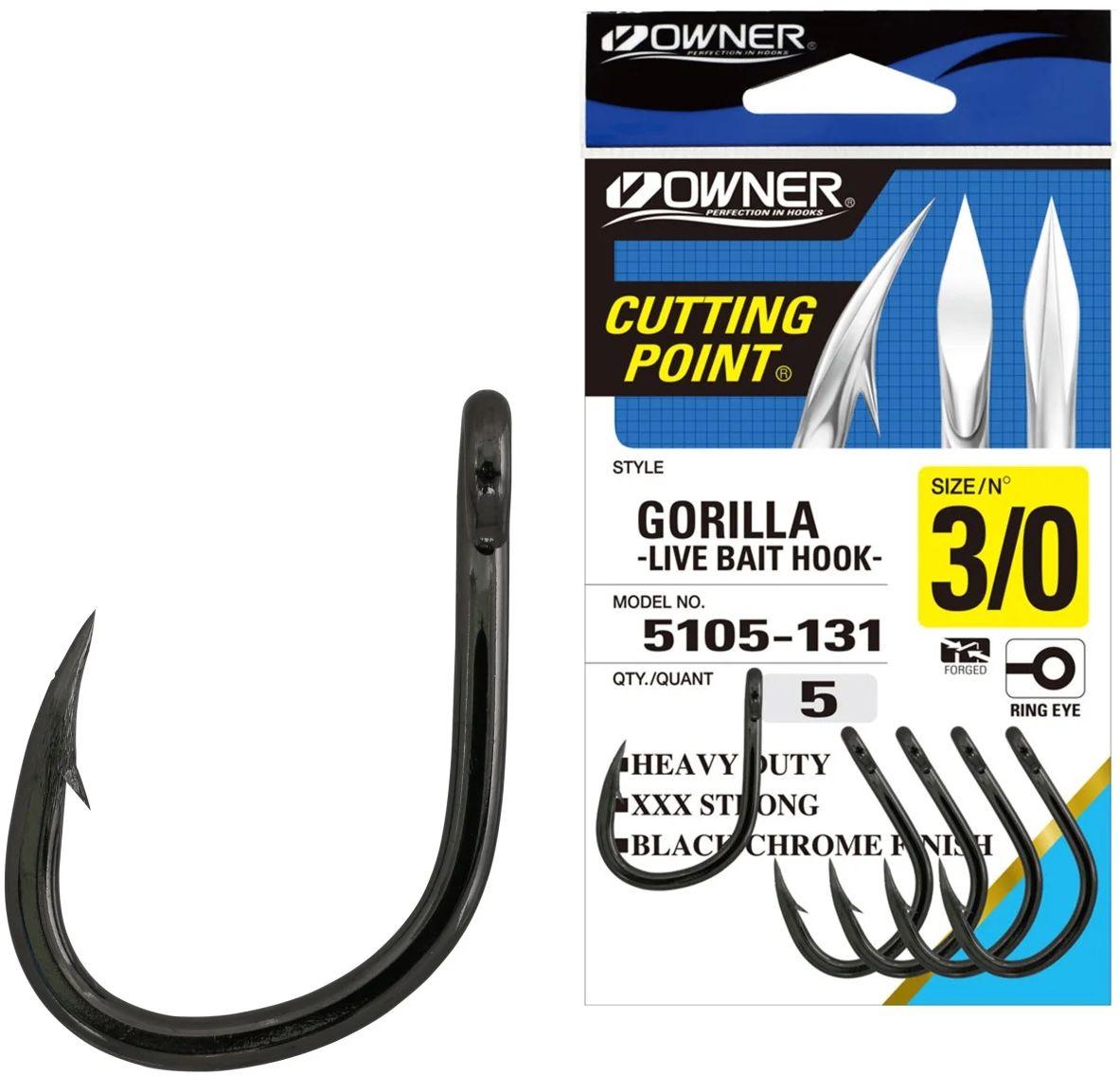 Carlig OWNER 5105 Cut Gorilla Live Bait Hook Cutting Point
