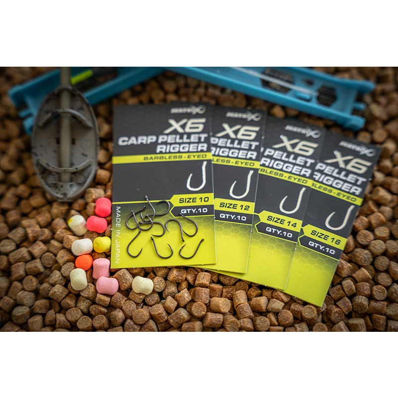 Carlige Feeder MATRIX X6 Carp Pellet Rigger Barbless 10buc/pac
