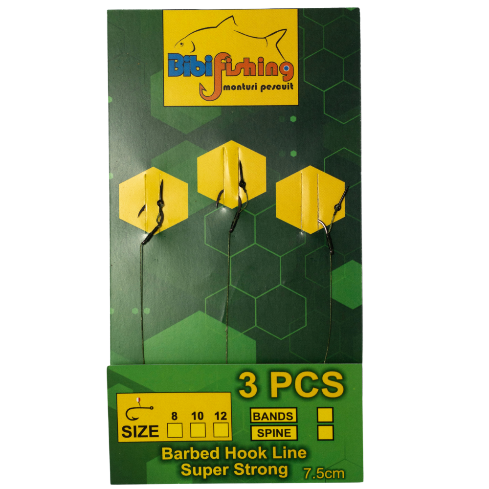 Carlige Legate BIBI FISHING cu Spin, Carlig Nr. 12, 3buc/plic