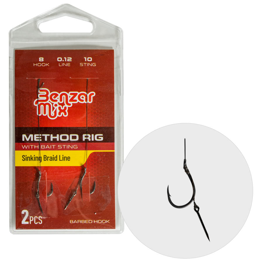 Carlige Legate Benzar Method Fir Textil Bait Sting Barbless 2buc/pac
