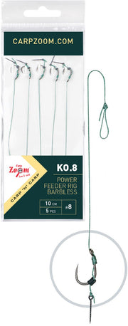 Carlige Legate Carp Zoom Power Feeder Barbless 10cm 0.18mm 5buc/plic