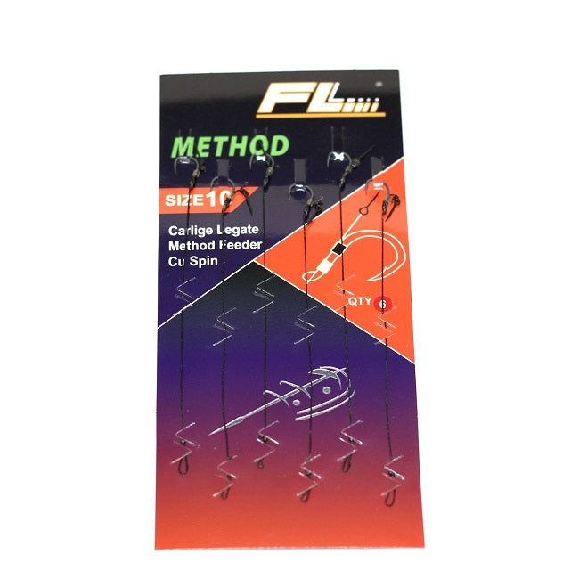 Carlige Legate FL Method Feeder Cu Spin 7mm Carlig Method Barbed Nr 14 6Buc/Set