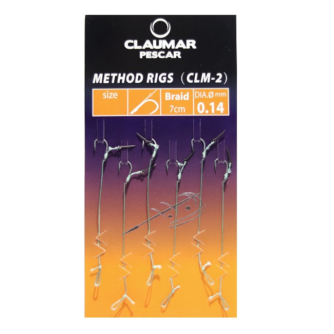 Carlige Legate Feeder cu Spin CLAUMAR Method Rigs, Carlig CLM-2, Nr.12, 7cm, Fir Textil, 0.14mm, 6buc/pac