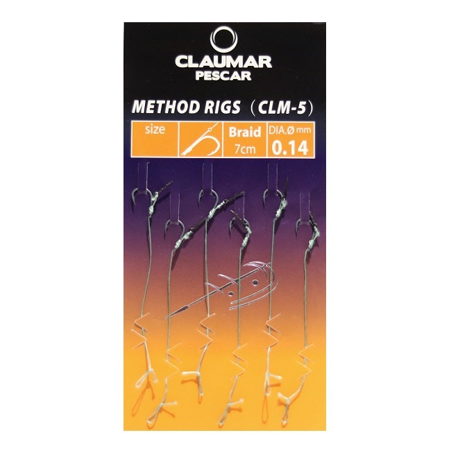 Carlige Legate Feeder cu Spin CLAUMAR Method Rigs, Carlig CLM-5, Nr.8, 7cm, Fir Textil, 0.14mm, 6buc/pac