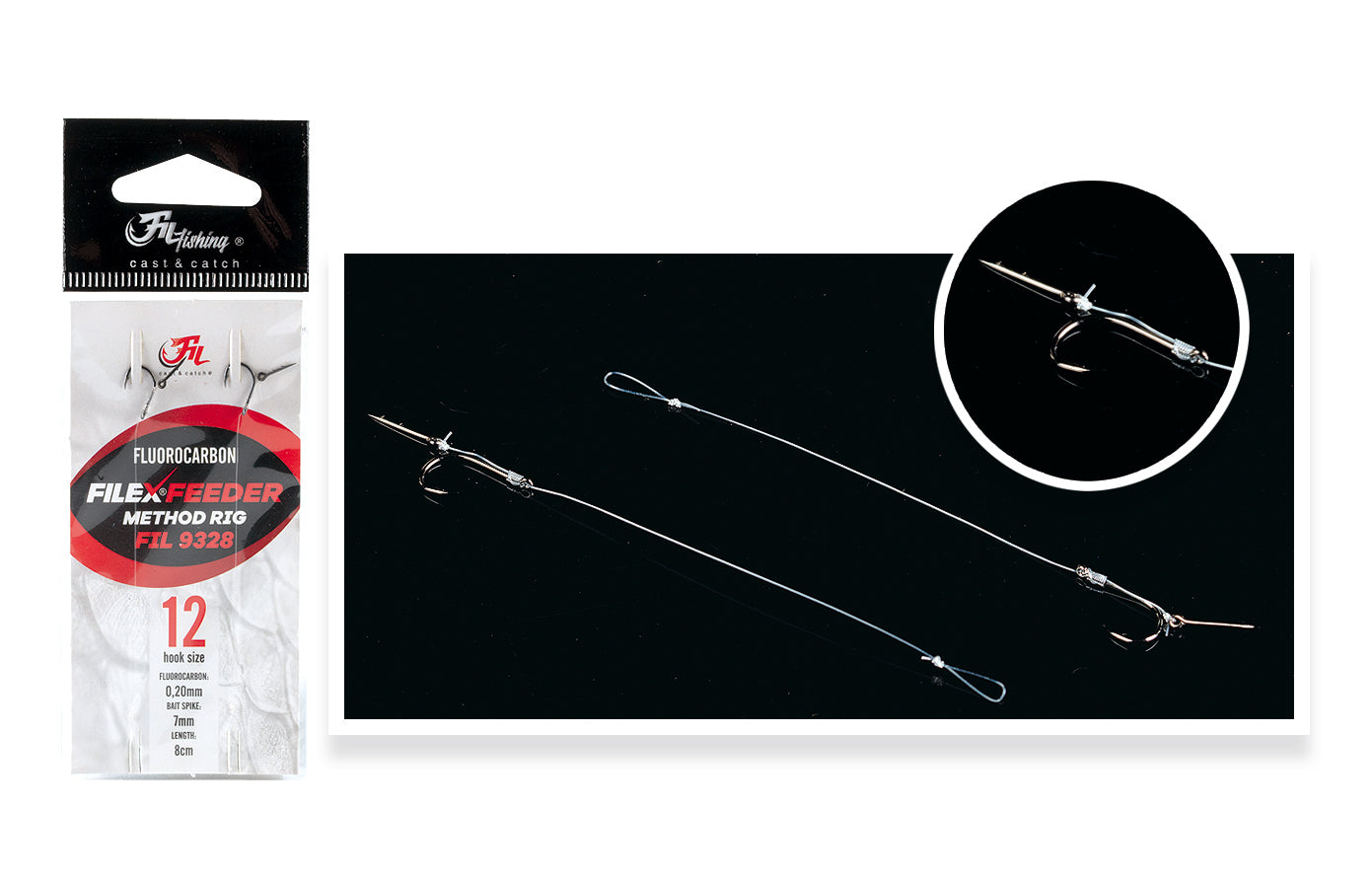 Carlige Legate Filfishing Method Feeder Fluorocarbon Rig, Nr 10, 20mm, 7cm, 2 Buc/Plic
